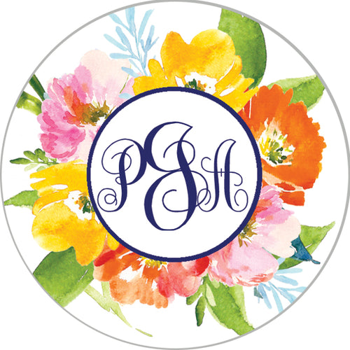Floral Ikat Round Monogram Sticker