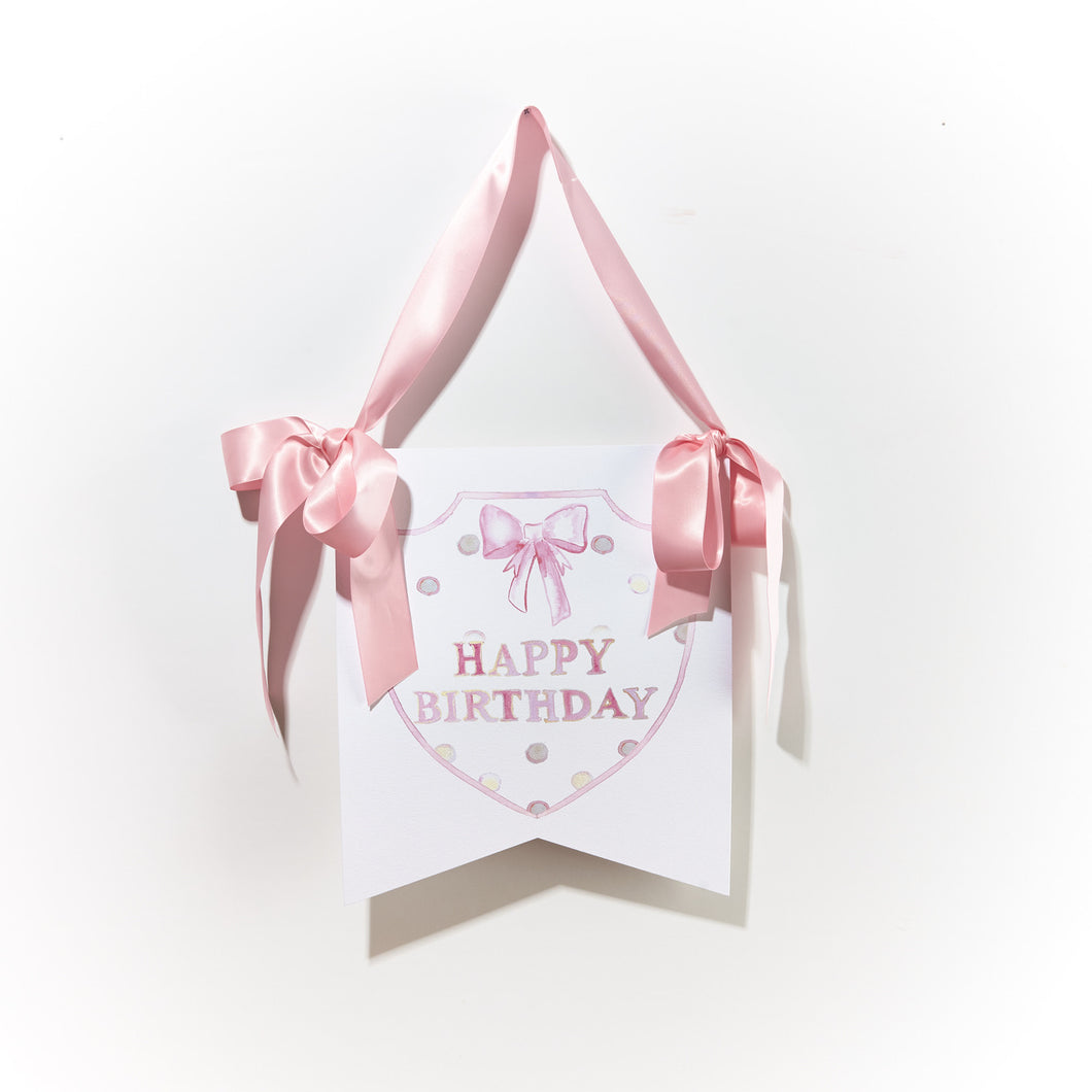 Happy Birthday Hanging Sign - Pink Bow