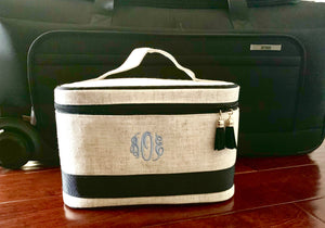 Linen Train Case Cosmetic Bag